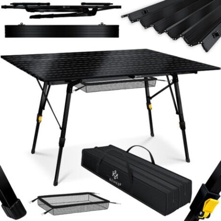 KESSER® Tavolo da campeggio pieghevole Tavolo da campeggio pieghevole con struttura in alluminio Piano d'appoggio arrotolabile Tavolo pieghevole con regolazione in altezza incl. borsa per il trasporto