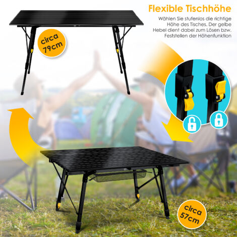 KESSER® Tavolo da campeggio pieghevole Tavolo da campeggio pieghevole con struttura in alluminio Piano d'appoggio arrotolabile Tavolo pieghevole con regolazione in altezza incl. borsa per il trasporto