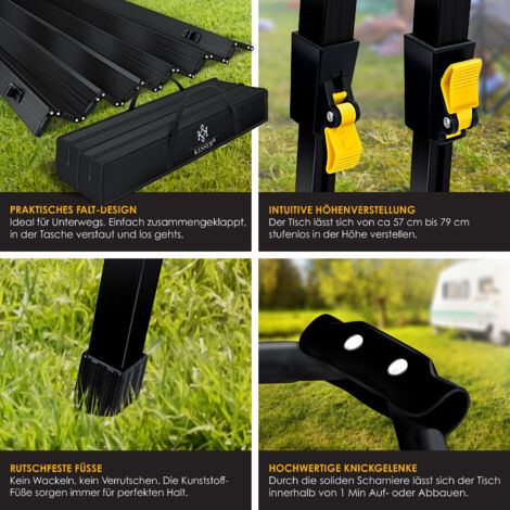 KESSER® Tavolo da campeggio pieghevole Tavolo da campeggio pieghevole con struttura in alluminio Piano d'appoggio arrotolabile Tavolo pieghevole con regolazione in altezza incl. borsa per il trasporto
