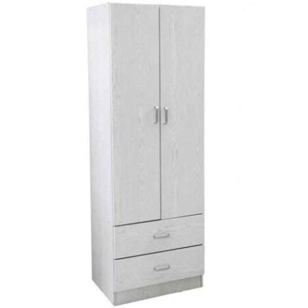 ARMADIO 2 ANTE 2 CASSETTI LEGNO TRUCIOLARE BIANCO 60X42X180