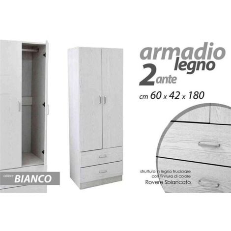 ARMADIO 2 ANTE 2 CASSETTI LEGNO TRUCIOLARE BIANCO 60X42X180