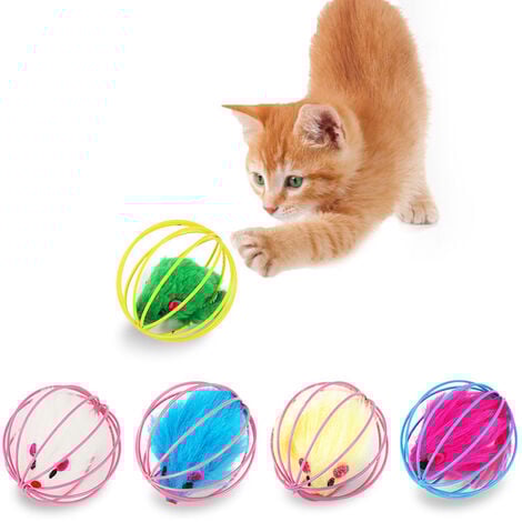 Cat Kitten Toy Interactive Rolling Cat Ball Toy Gabbia all'interno Mouse Feather Game Toy 1pc (colore casuale)