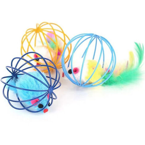 Cat Kitten Toy Interactive Rolling Cat Ball Toy Gabbia all'interno Mouse Feather Game Toy 1pc (colore casuale)