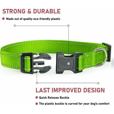 Collare per cani riflettente con chiusura regolabile in nylon di sicurezza per cani di taglia piccola e media, 1 pezzo (verde erba, grande) S1.5x40 cm 24 g)