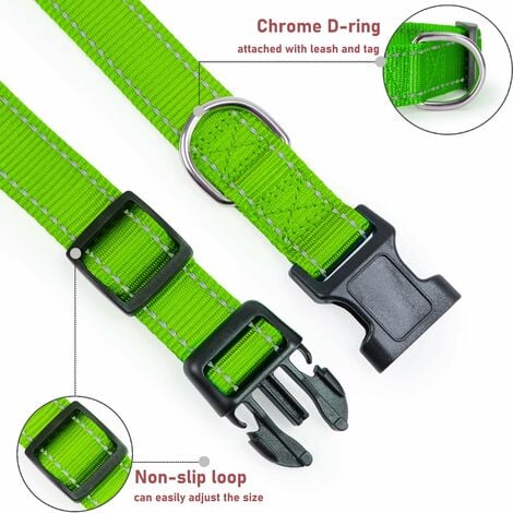 Collare per cani riflettente con chiusura regolabile in nylon di sicurezza per cani di taglia piccola e media, 1 pezzo (verde erba, grande) S1.5x40 cm 24 g)