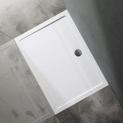 doporro Piatto Doccia Rettangolare in Acrilico Rinforzato, Ultra Slim 4 cm, Installazione da Appoggio o Filo Pavimento, Bianco Lucido 80x90 cm - Faro2