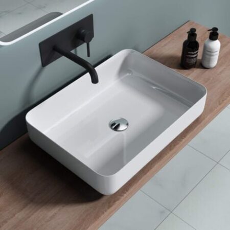 doporro Lavabo da Appoggio, Lavandino Bagno 55x40x13cm, Lavabo da Minerale Fuso Colossum812, Bianco
