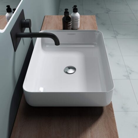 doporro Lavabo da Appoggio, Lavandino Bagno 55x40x13cm, Lavabo da Minerale Fuso Colossum812, Bianco