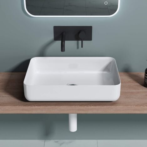 doporro Lavabo da Appoggio, Lavandino Bagno 55x40x13cm, Lavabo da Minerale Fuso Colossum812, Bianco