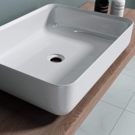 doporro Lavabo da Appoggio, Lavandino Bagno 55x40x13cm, Lavabo da Minerale Fuso Colossum812, Bianco
