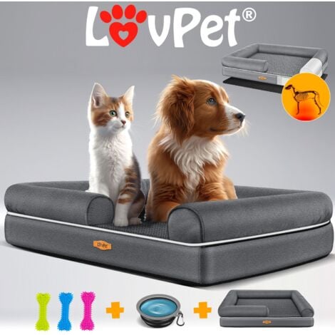 LOVPET® Letto ortopedico per cani, Con ciotola + 3X ossi da masticare, Divano per cani di piccola, media e grande taglia, sfoderabile, Antracite / M (91 x 71 x 25 cm)