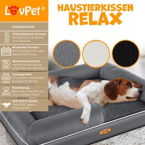 LOVPET® Letto ortopedico per cani, Con ciotola + 3X ossi da masticare, Divano per cani di piccola, media e grande taglia, sfoderabile, Antracite / M (91 x 71 x 25 cm)