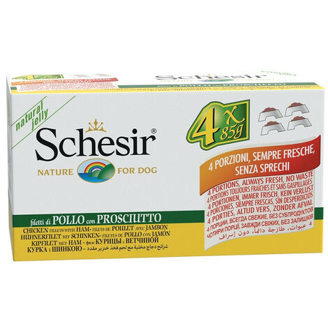 Schesir Multipack per Cane confezione da 4 pezzi x 85gr  Filetti di Pollo e Prosciutto