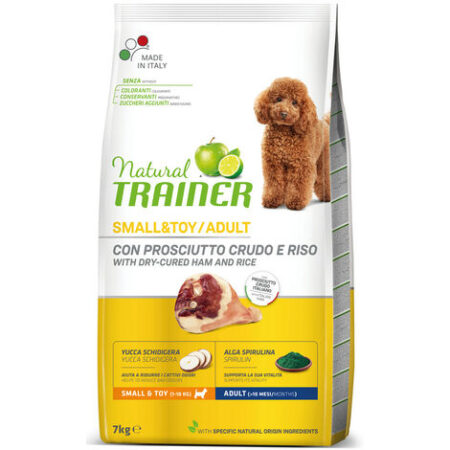Trainer Natural per Cane Adult Mini con Prosciutto, Riso, Yucca e Alga Spirulina da 7 Kg