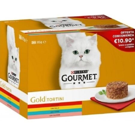 Purina Gourmet Gold Tortini Multipack per Gatto con Manzo Pollo Tonno Salmone da 24x85 gr
