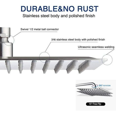 Soffione doccia quadrato 25x25cm Soffione doccia regolabile ultrasottile ad alta pressione