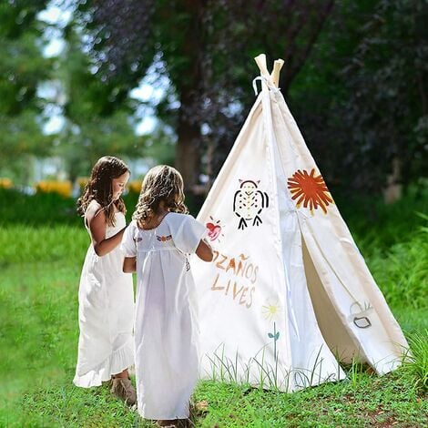 Tenda da gioco Teepee con tenda a ghirlanda Grande casa per tenda portatile per interni ed esterni in tela bianca indiana Teepee