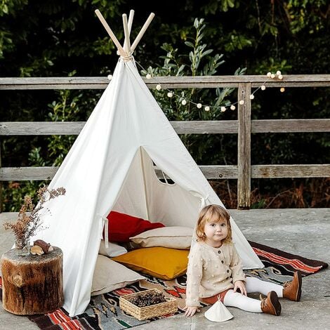 Tenda da gioco Teepee con tenda a ghirlanda Grande casa per tenda portatile per interni ed esterni in tela bianca indiana Teepee