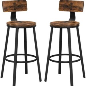 VASAGLE Set di 2 Sgabelli Alti, Sgabelli da Bar con Schienale, Sgabelli Cucina, Struttura in Acciaio, Montaggio Facile, Sedile Alta 73,2 cm, Stile Industriale, Marrone Vintage e Nero