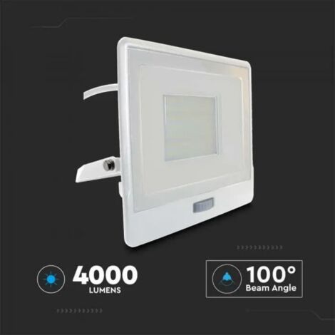 V-TAC VT-158S-1 faro led 50W chip samsung con sensore di movimento PIR e crepuscolare luce 6500K slim alluminio bianco IP65 - SKU 20303