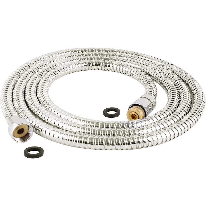 Flessibile doccia 1,5m inox cromato doppia aggraffatura ghiera ottone TOPWAY